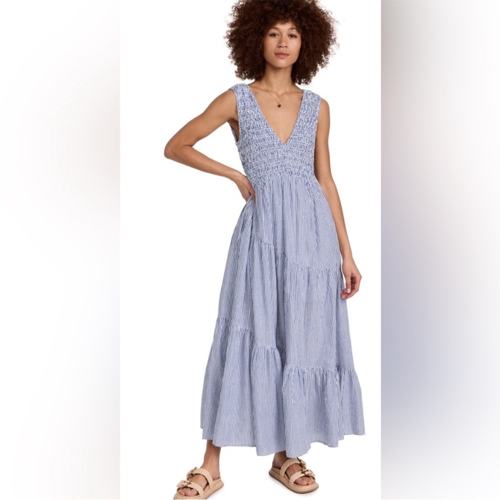 Free People Juno Smocked blue/white maxi dress- size XS